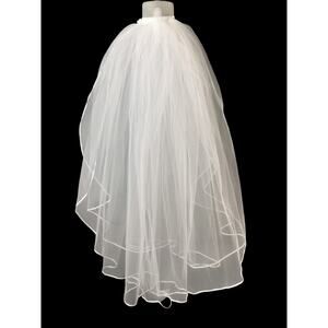 White Fingertip Wedding Veil 2 Layer Tulle Bridal Veil 33" 28" Classic Bridal